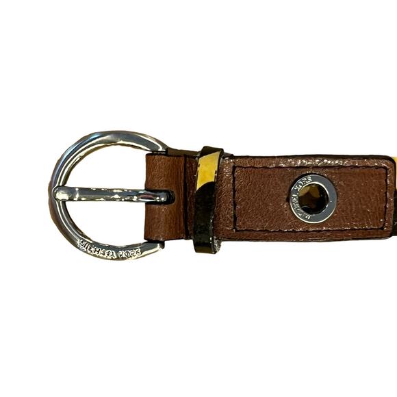 Michael Kors Yellow & Black Patent Leather Aminal Print, Brown Leather Ends, 40" - Picture 6 of 10